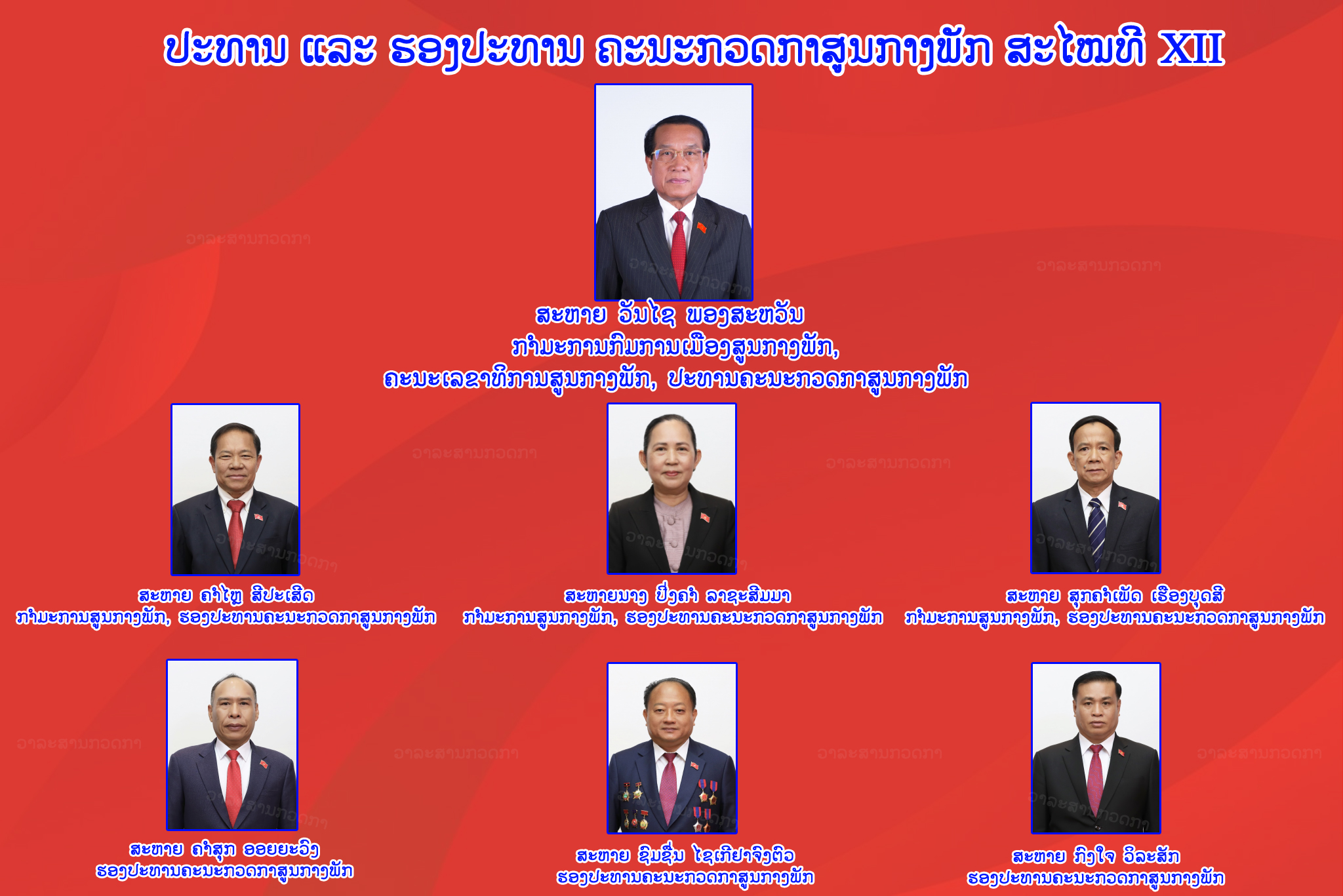 ປະທານ ແລະ ຮອງປະທານຄະນະກວດກາສູນກາງພັກ ສະໄໝທີ XII